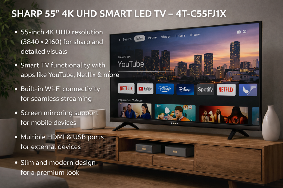 T.V SHARP 55" 4K UHD SMART LED TV – 4T-C55FJ1X