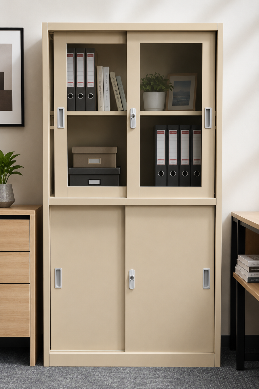 METB01 – Metal Office Bookcase with sliding doors