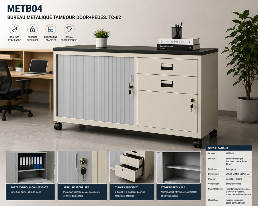 METB04 – Metal Office Tambour Door Cabinet with PedestalMETB04 – Metal Office Tambour Door Cabinet with Pedestal