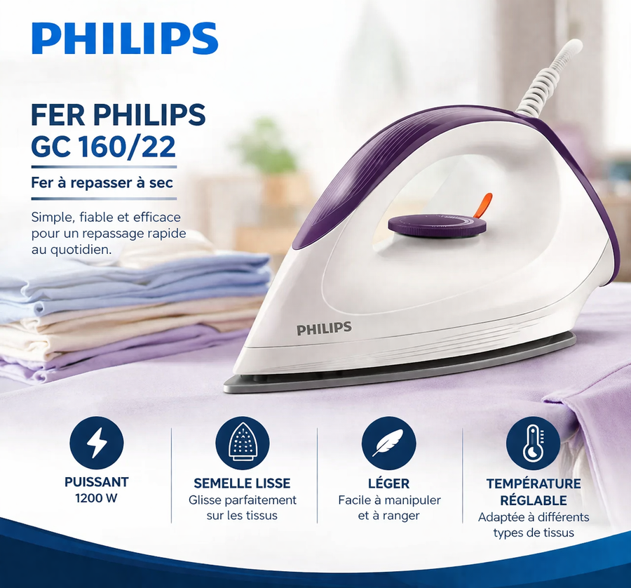 PHILIPS GC160/22 Fer à repasser à sec