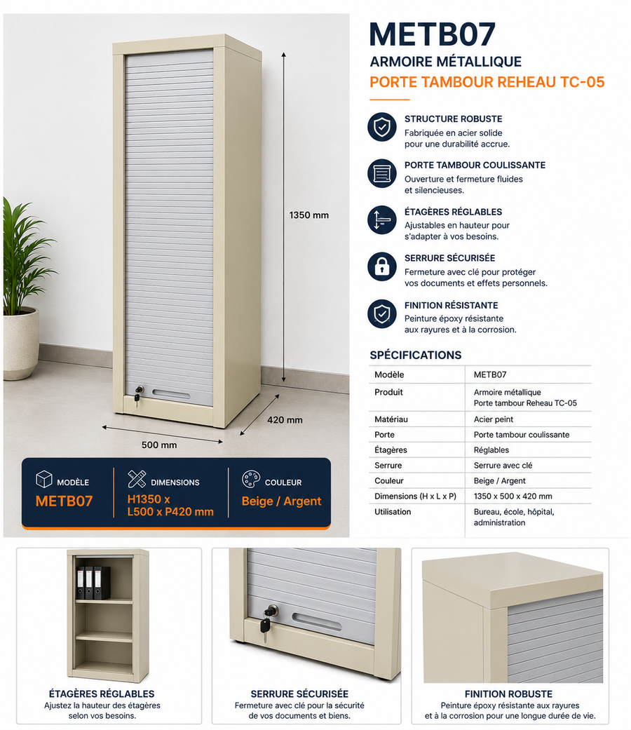 METB07 – Metal Office Tambour Door Cabinet (TC-05)