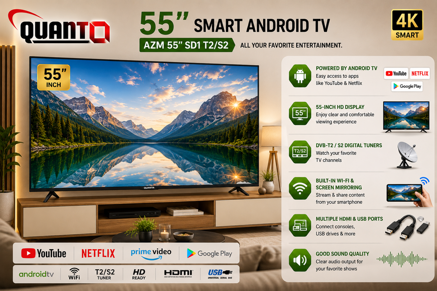 T.V QUANTA AZM 55" SMART ANDROID TV – SD1 T2/S2