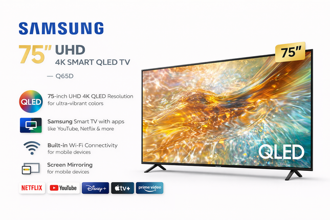 T.V SAMSUNG 75" UHD 4K SMART QLED TV – Q65D