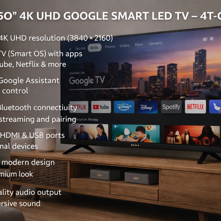 T.V SHARP 50" 4K UHD GOOGLE SMART LED TV – 4T-C50FJ1MX