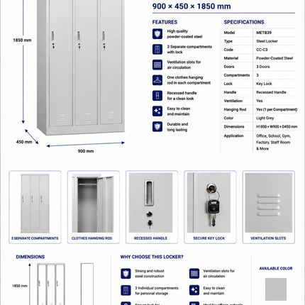METB39 – 3 Door Steel Locker