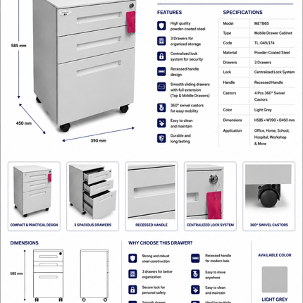 METB65 – Mobile Metal Drawer Cabinet