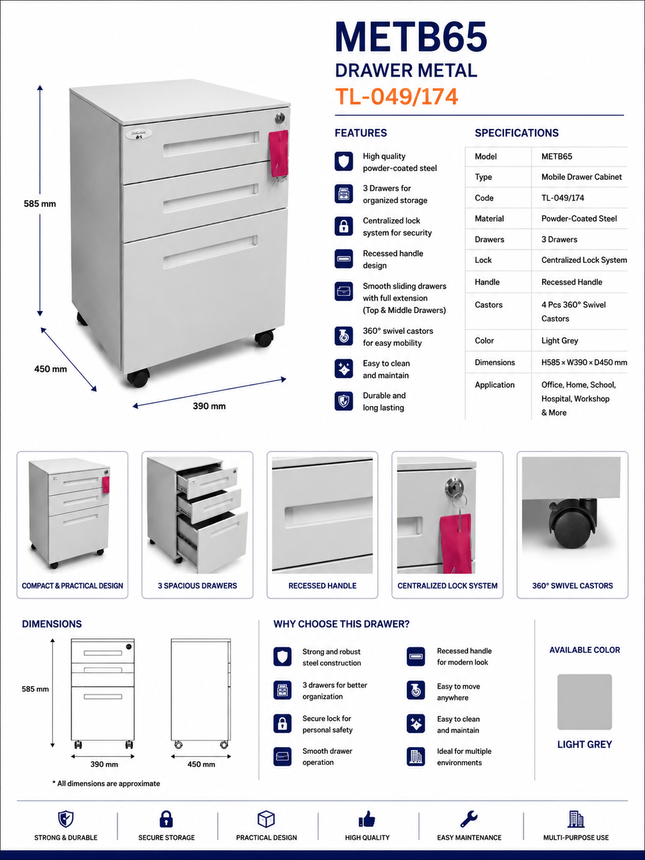METB65 – Mobile Metal Drawer Cabinet