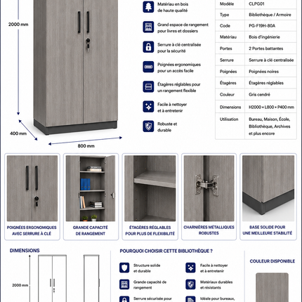 CLPG01 – Wooden Bookcase / Storage Cabinet PG-F19H-80A
