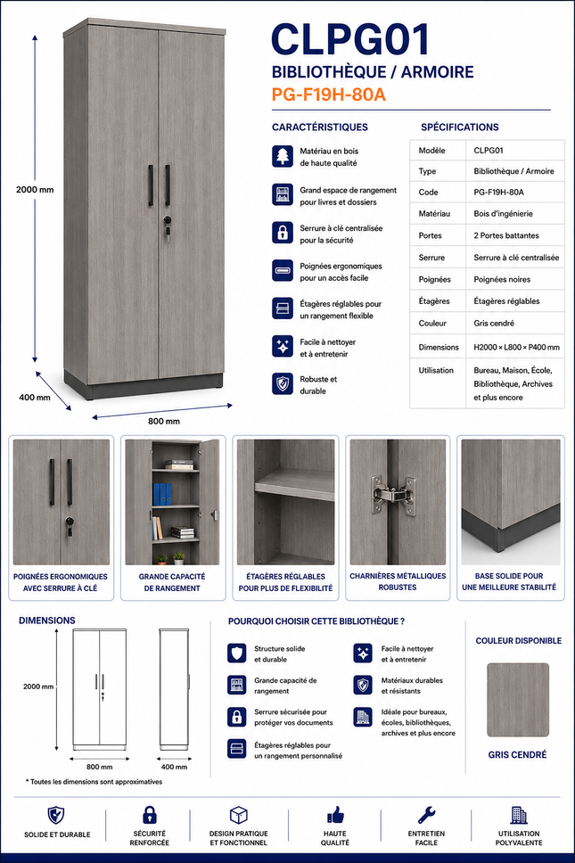 CLPG01 – Wooden Bookcase / Storage Cabinet PG-F19H-80A