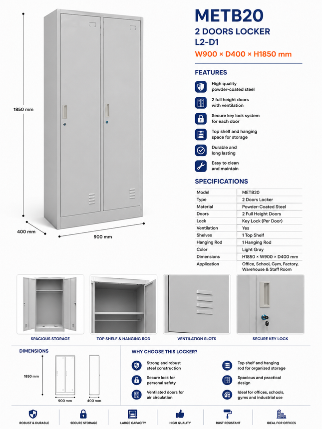 METB20 – 2 Door Steel Locker
