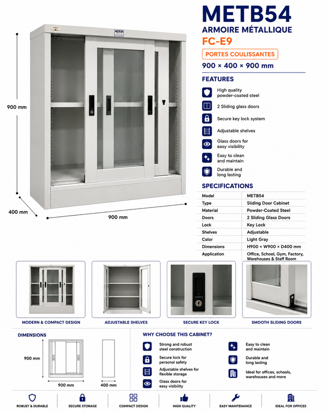 METB54 – Sliding Glass Door Steel Cabinet