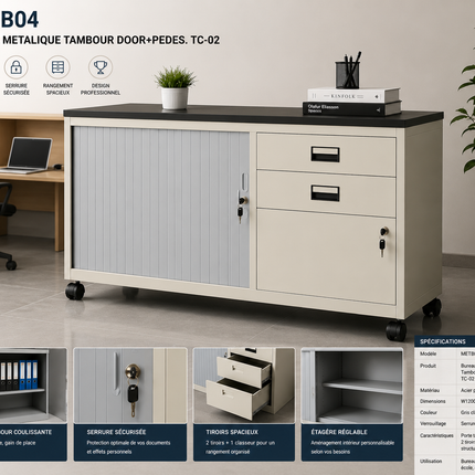 METB04 – Metal Office Tambour Door Cabinet with PedestalMETB04 – Metal Office Tambour Door Cabinet with Pedestal
