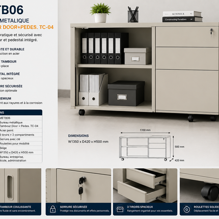 METB06 – Metal Office Tambour Door Cabinet with Pedestal (TC-04)
