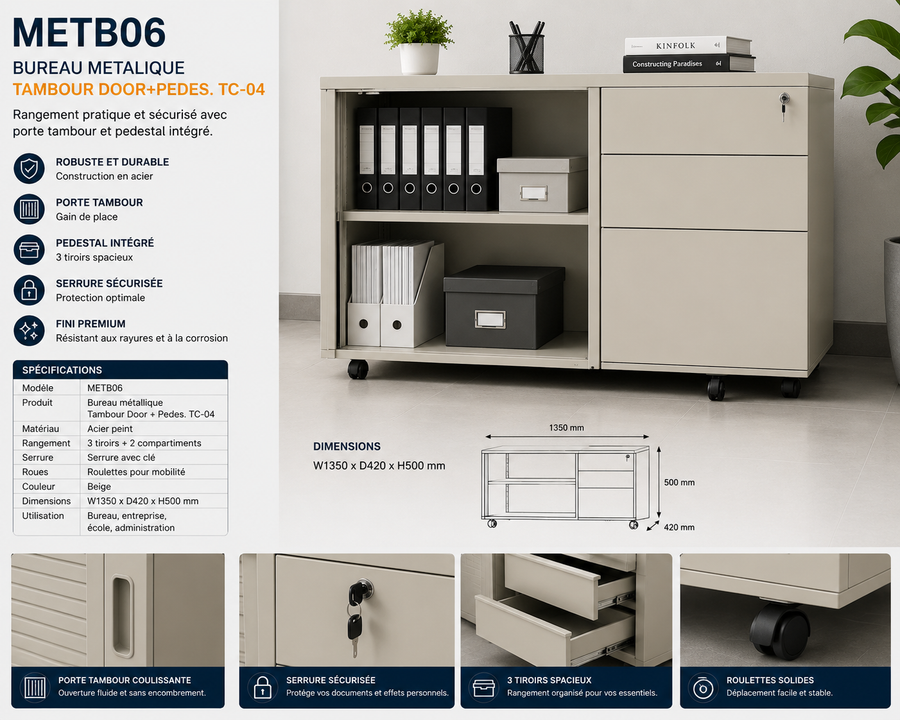 METB06 – Metal Office Tambour Door Cabinet with Pedestal (TC-04)