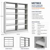 METB63 – Heavy Duty Steel Bookshelf (H2220 × W2100 × D450 mm)