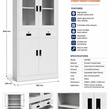 METB46 – Steel Storage Cabinet with Glass Doors (FC-B06)