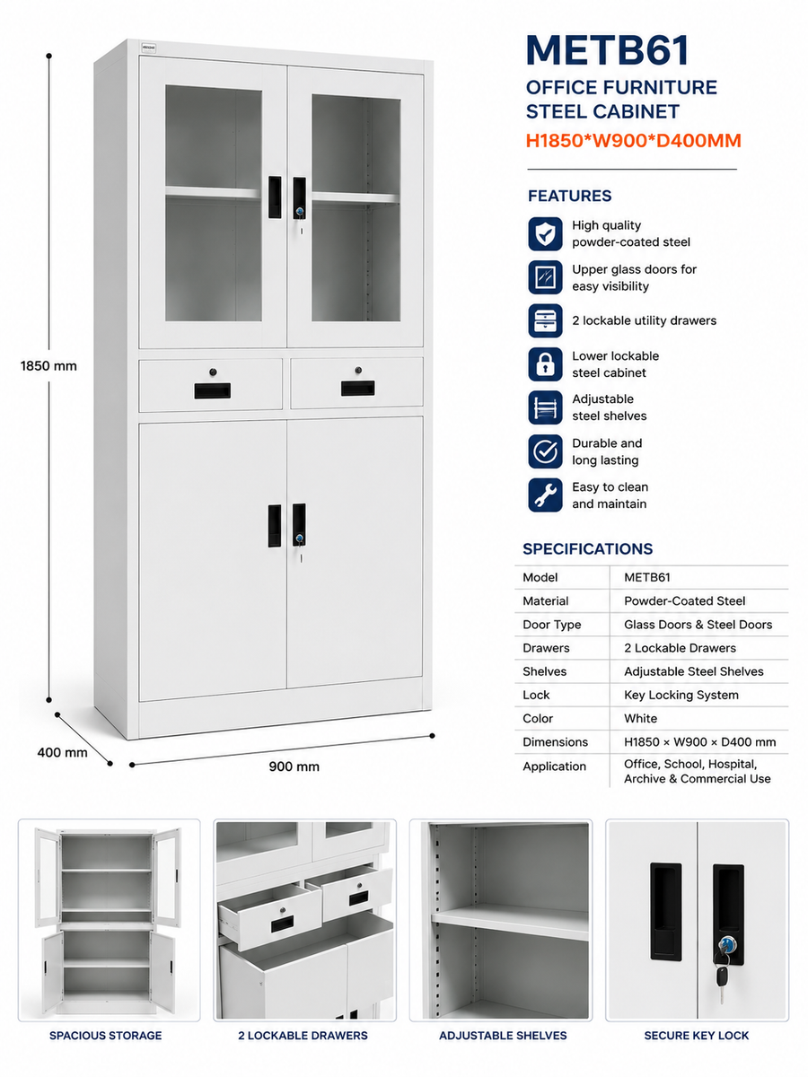 METB46 – Steel Storage Cabinet with Glass Doors (FC-B06)