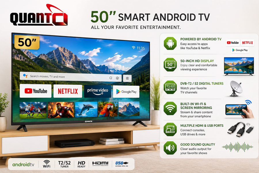 T.V QUANTA AZM 50" SMART ANDROID TV – SD1 T2/S2
