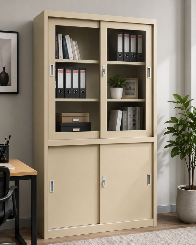METB01 – Metal Office Bookcase with sliding doors