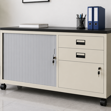 METB04 – Metal Office Tambour Door Cabinet with PedestalMETB04 – Metal Office Tambour Door Cabinet with Pedestal