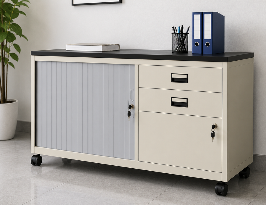 METB04 – Metal Office Tambour Door Cabinet with PedestalMETB04 – Metal Office Tambour Door Cabinet with Pedestal