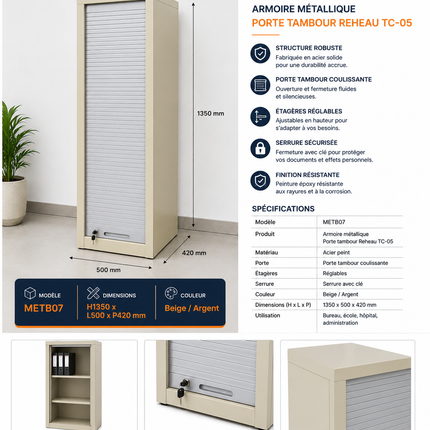 METB07 – Metal Office Tambour Door Cabinet (TC-05)