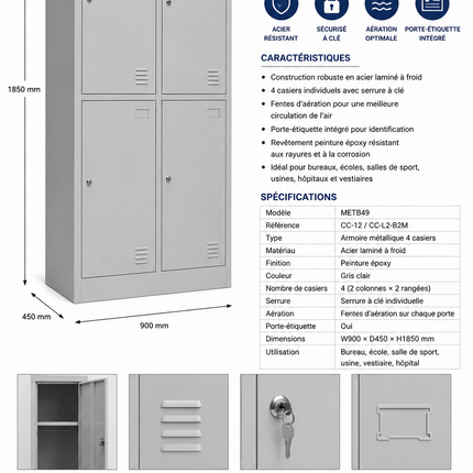 METB49 – 4 Door Steel Locker Cabinet (CC-12 / CC-L2-B2M)