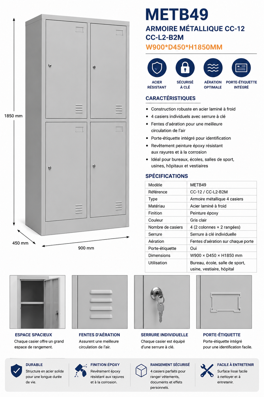 METB49 – 4 Door Steel Locker Cabinet (CC-12 / CC-L2-B2M)